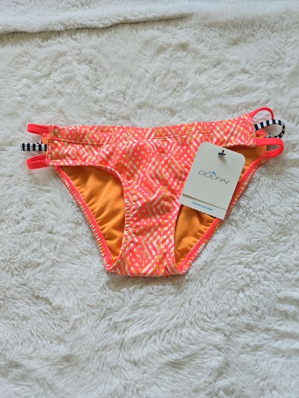 Dolfin Neon Coral & Orange Geometric Bikini Bottoms